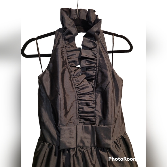 Alfred Sung Cocktail Dress Size 12 Black Ruffle Halter - Picture 4 of 6
